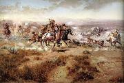unknow artist Attack on the wagon Train oil painting on canvas